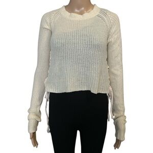 Settledown Cream Knit Sweater with Side Lace-Up Detail